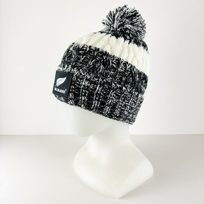Cosy All Blacks Rugby Two Tone Knit Beanie Hat with Pompom