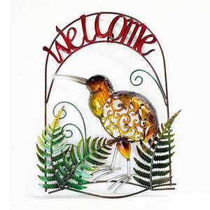 Metal NZ Kiwi Bird and Fern Welcome Sign