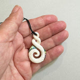 Maori Bone Double Twist Necklace with Carving and Paua Trim - ShopNZ