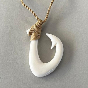 NZ Maori Cow Bone Hook Necklace with String Cord - ShopNZ