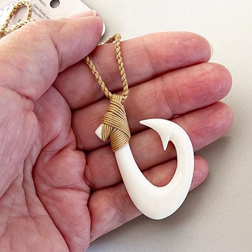 NZ Maori Cow Bone Hook Necklace with String Cord