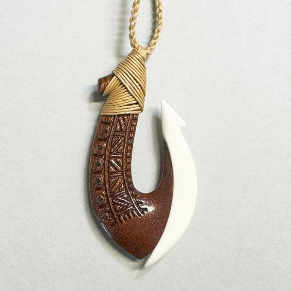 Bone and Wood Hook Necklace with Polynesian Carving – ShopNZ