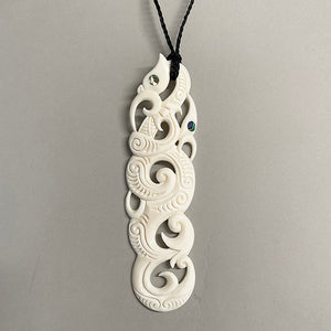 Large 14cm Maori Bone Double Manaia Necklace