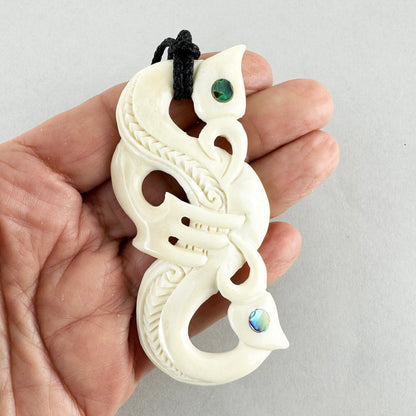 Large Double Headed Cow Bone Māori Manaia Necklace