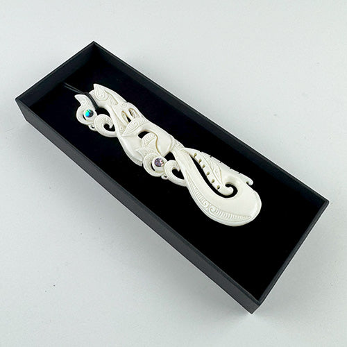 Intricately Carved 12.5cm Maori Bone Manaia Necklace