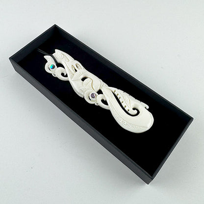 Intricately Carved 12.5cm Maori Bone Manaia Necklace