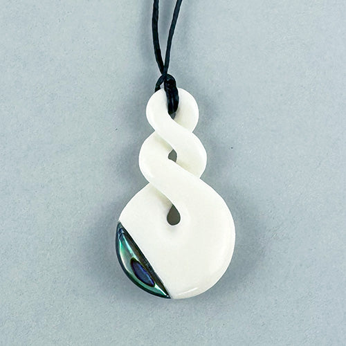 Double Twist Maori Bone Necklace with Paua Trim