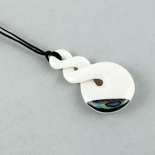 Double Twist Maori Bone Necklace with Paua Trim