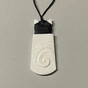 Maori Bone Toki Necklace with Curving Koru - ShopNZ