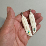 Intricately Carved Bone Peacock Feather Earrings - ShopNZ