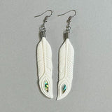 Intricately Carved Bone Peacock Feather Earrings - ShopNZ