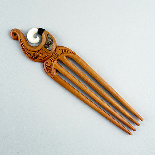 Bone and Wood Maori Fish Hook Heru Hair Comb