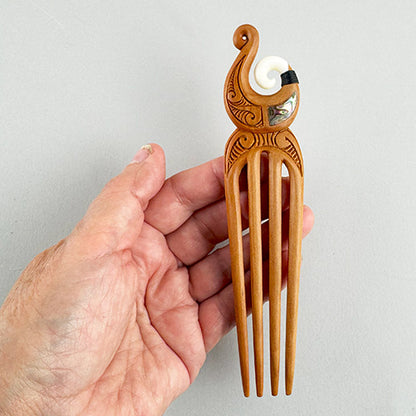 Bone and Wood Maori Fish Hook Heru Hair Comb