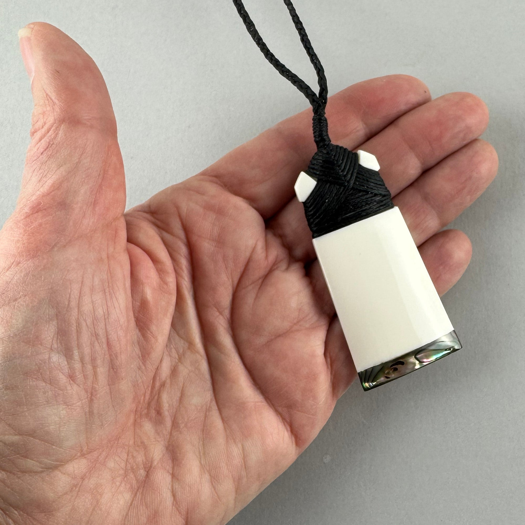 Cow Bone Māori Toki Necklace with Strip of Paua Shell