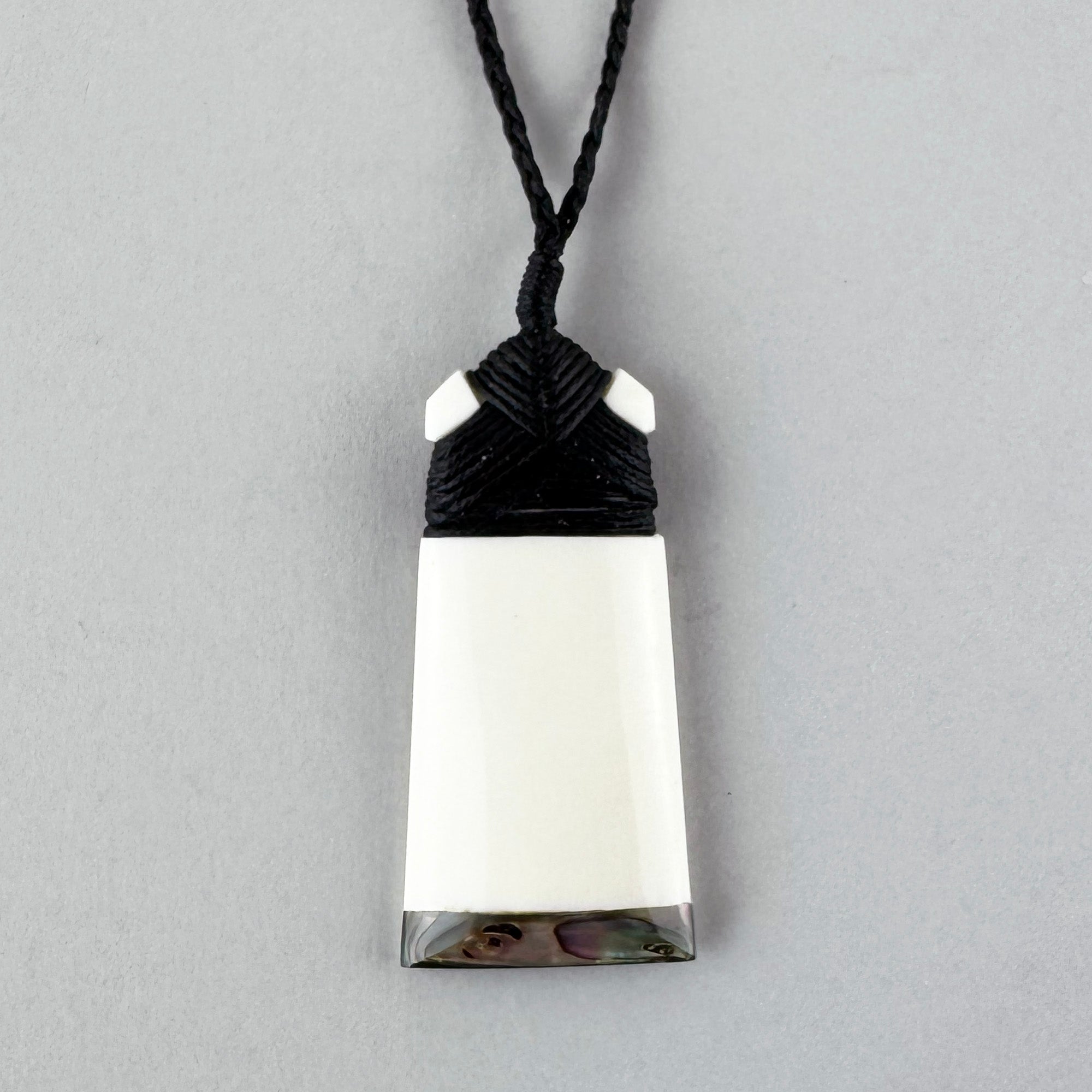 Cow Bone Māori Toki Necklace with Strip of Paua Shell