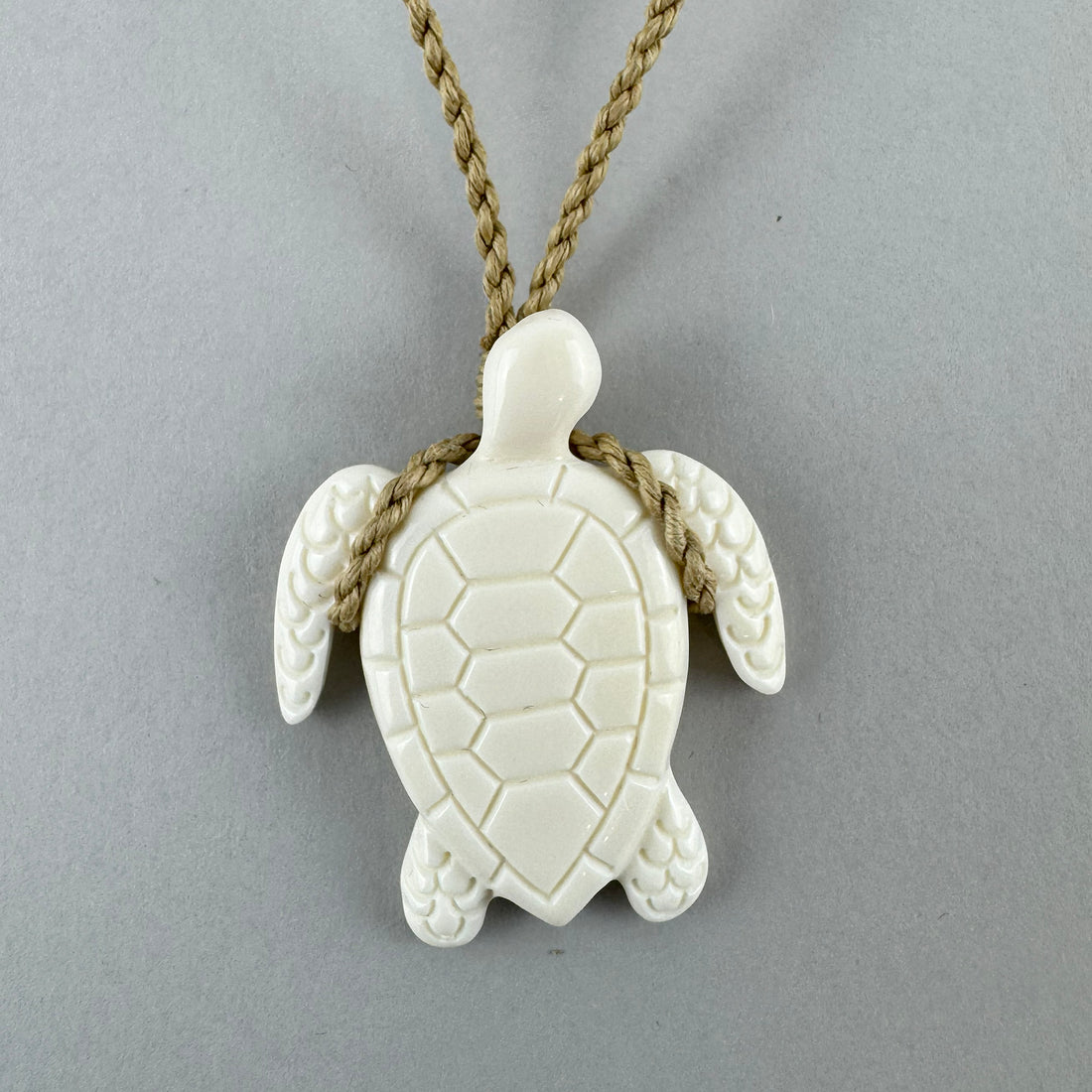 Carved Bone Turtle Necklace with String Cord
