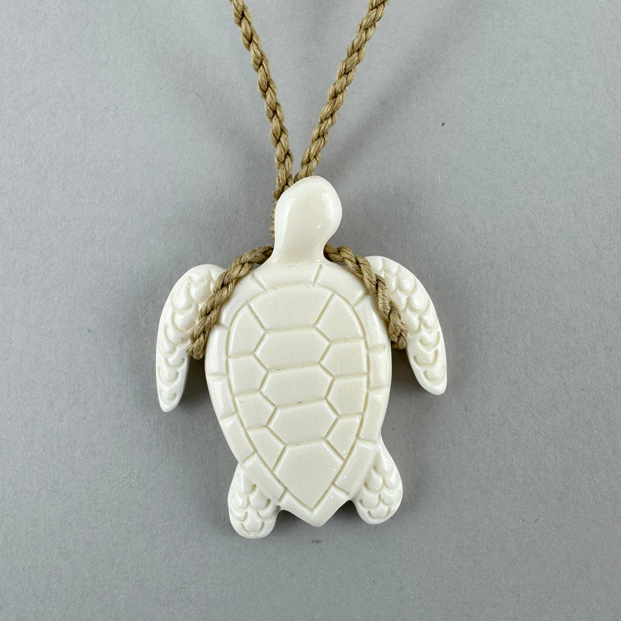 Carved Bone Turtle Necklace with String Cord