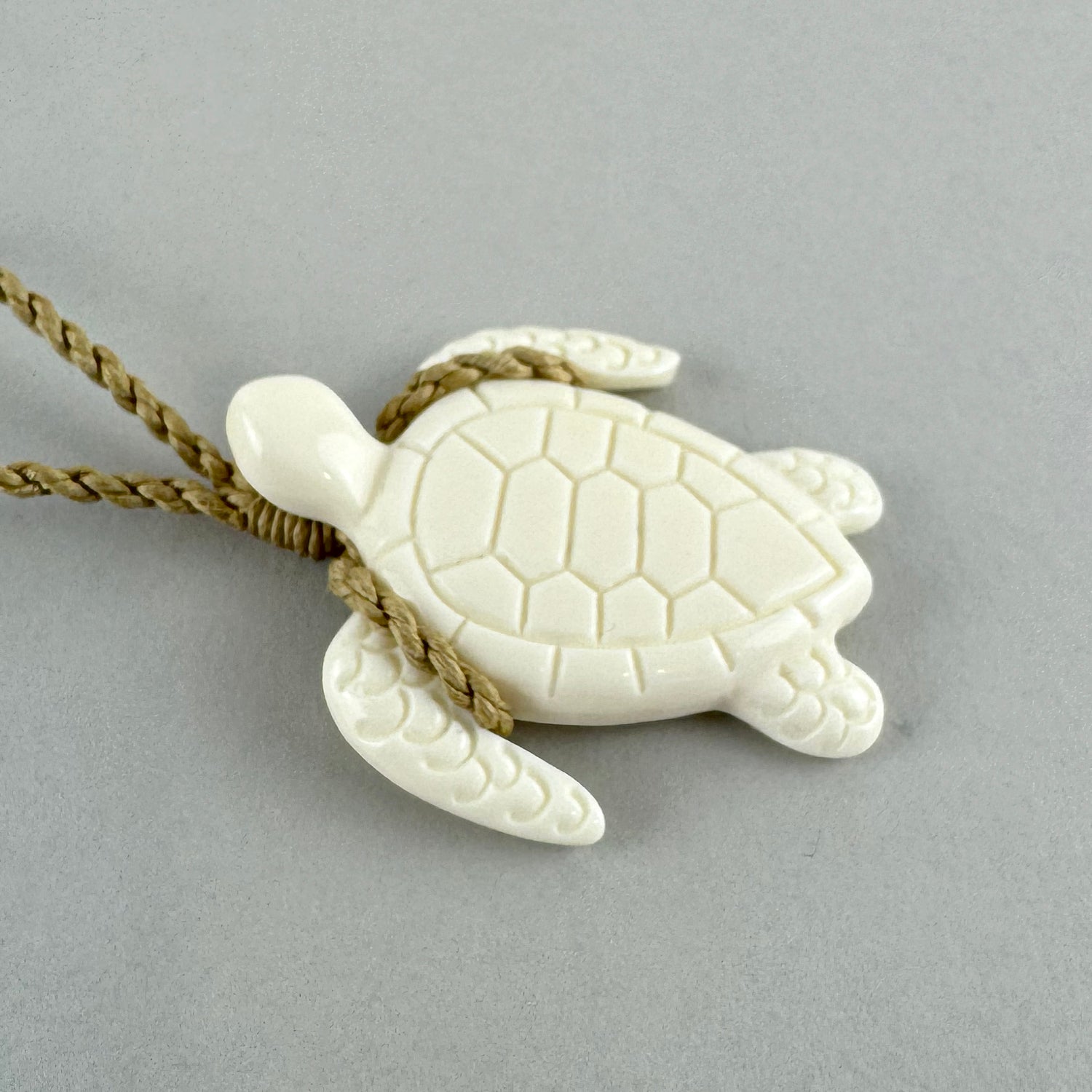 Carved Bone Turtle Necklace with String Cord