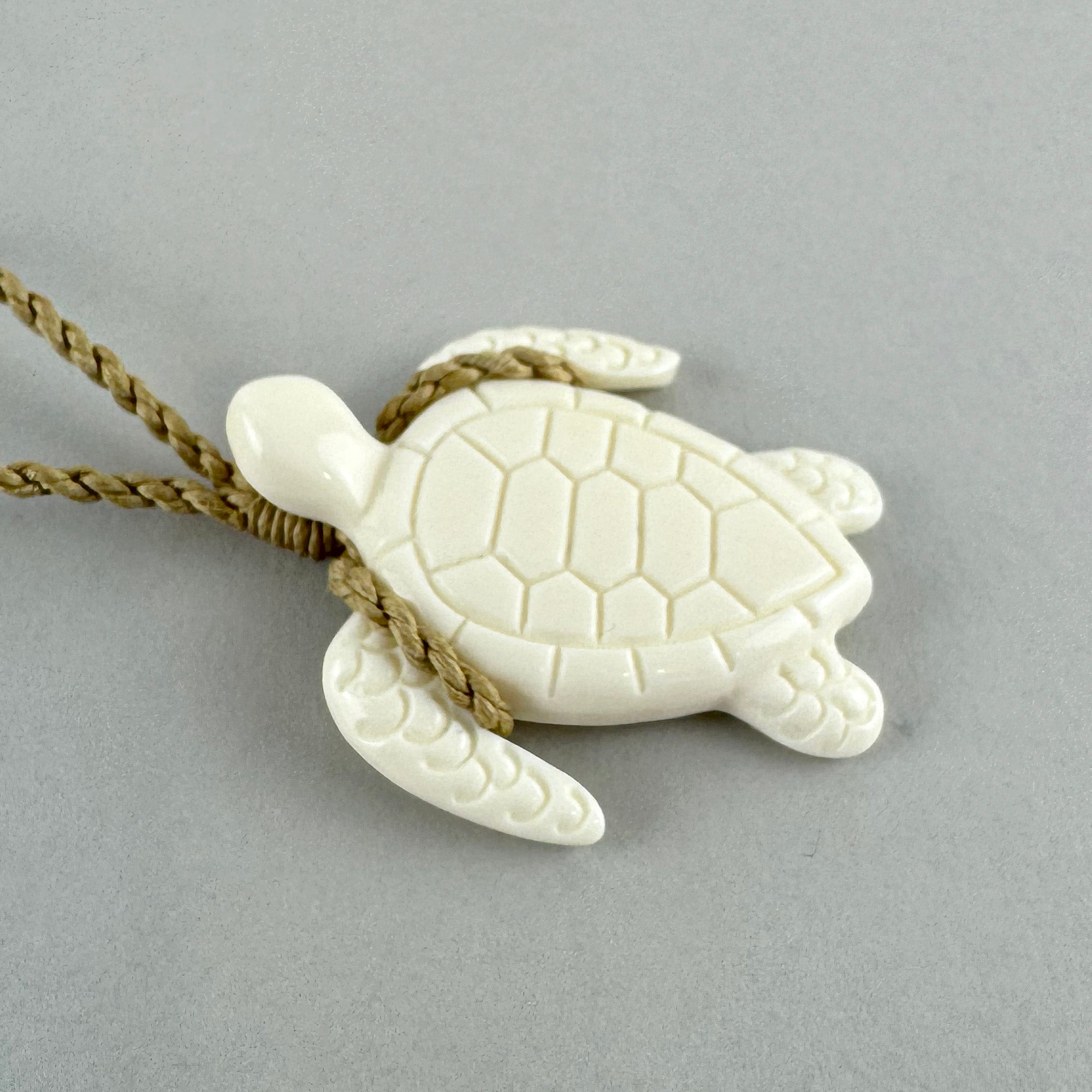 Carved Bone Turtle Necklace with String Cord
