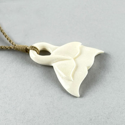 Cow Bone Double Whale Tail Necklace with String Cord