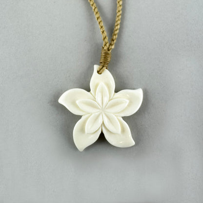 Beautiful Bone Flower Necklace with String Cord
