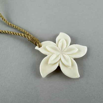 Beautiful Bone Flower Necklace with String Cord