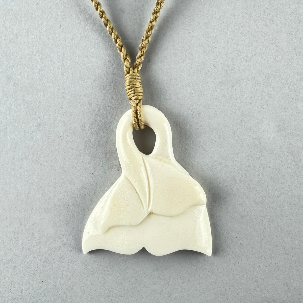 Cow Bone Double Whale Tail Necklace with String Cord