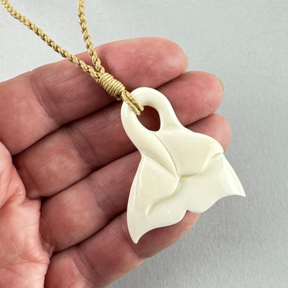 Cow Bone Double Whale Tail Necklace with String Cord