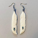 Intricately Carved Bone Peacock Feather Earrings - ShopNZ