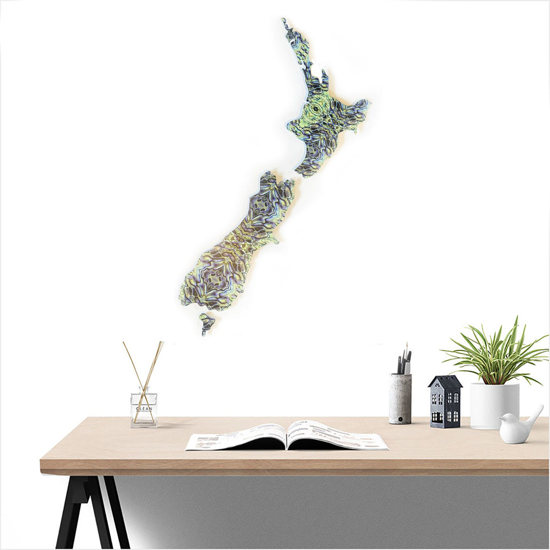 Large Paua Map of New Zealand Wall Art