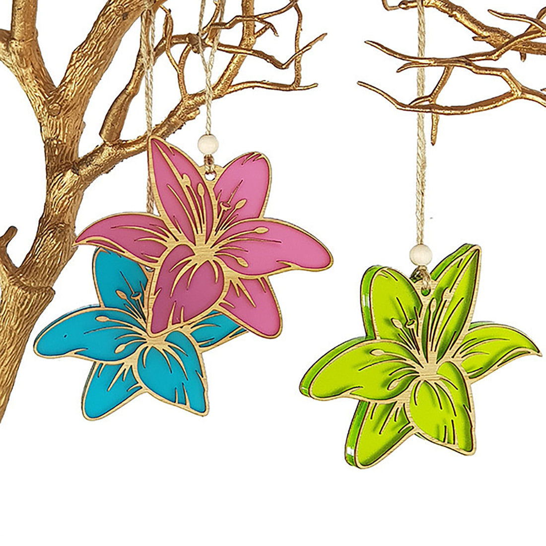 NZ Acrylic and Bamboo Lily Christmas Tree Decoration