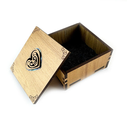 Beautiful Rimu and Paua Shell Koru Heart Box