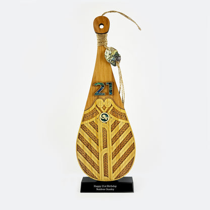 Intricately Detailed 21st Birthday Māori Patu on Engravable Stand