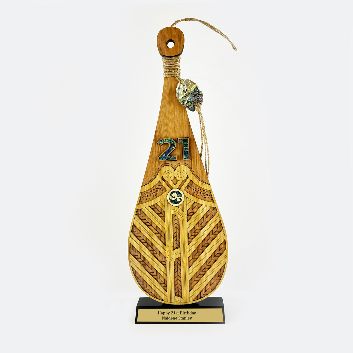 Intricately Detailed 21st Birthday Māori Patu on Engravable Stand