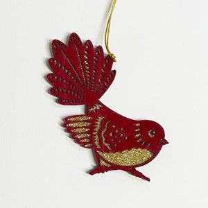 Velvety Deep Red and Gold Fantail Xmas Ornament