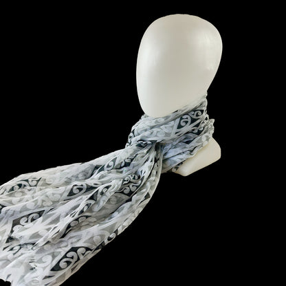 Grey White and Black Māori Kowhaiwhai Scarf