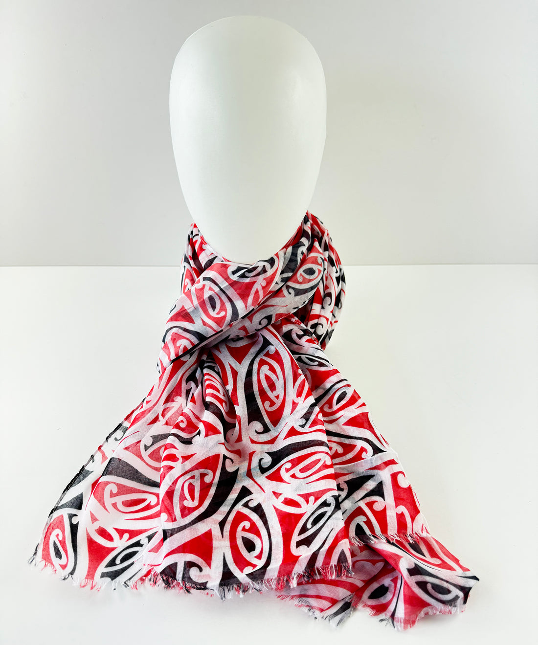 Stunning Māori Red White and Black Kowhaiwhai Pattern Scarf