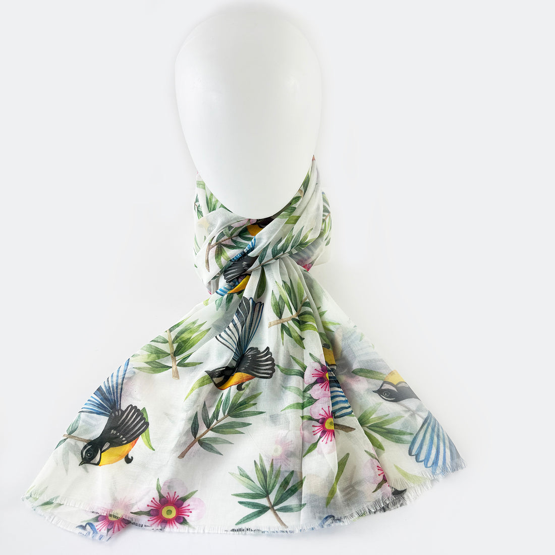 Pretty Fantail and Manuka Flower NZ Souvenir Scarf
