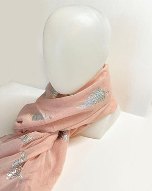 NZ Soft Pink Sparkly Silver Fern Scarf - ShopNZ