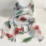 Gorgeous NZ Scarf Celebrating Pohutukawa Ferns and Fantails - ShopNZ