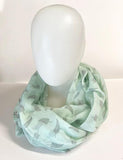 Soft Green NZ Infinity Scarf with Silver Ferns