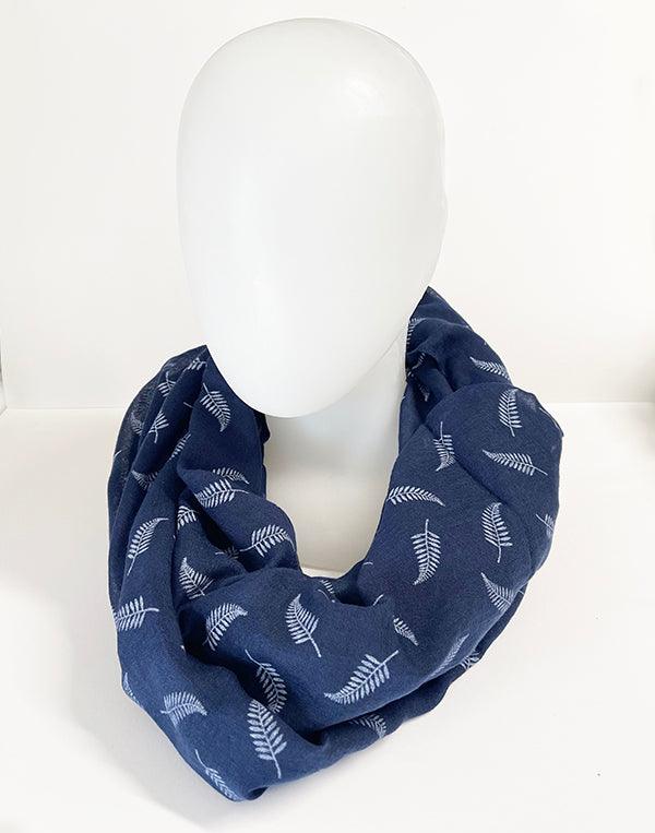 Navy NZ Infinity Scarf with White Silver Ferns