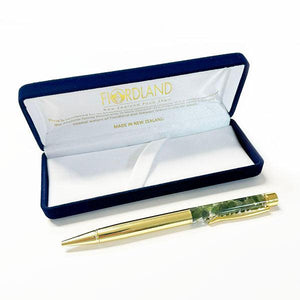 Boxed Gold Pen with Floating Pounamu Greenstone Pieces - ShopNZ