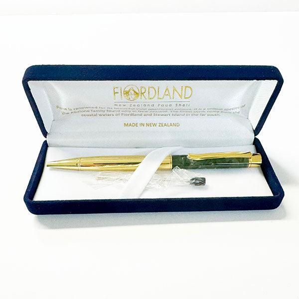 Boxed Gold Pen with Floating Pounamu Greenstone Pieces