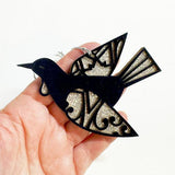 Velvety Navy and Silver Tui Bird Christmas Ornament - ShopNZ