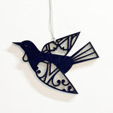 Velvety Navy and Silver Tui Bird Christmas Ornament - ShopNZ