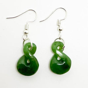 Pretty Greenstone Maori Single Twist Earrings