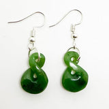 Pretty Greenstone Maori Single Twist Earrings