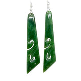 Genuine NZ Greenstone 7cm Earrings with Koru and Notching - ShopNZ