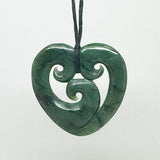 Medium 5cm Genuine NZ Greenstone Heart Necklace with 3 Koru - ShopNZ